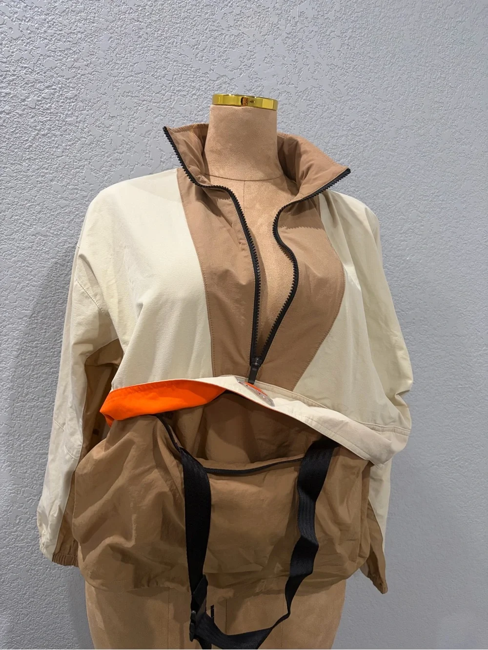 Woman Two-Tone Beige and Cream Utility Sling Bag
